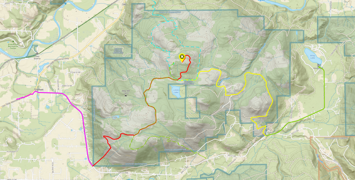 OnX map screenshot showing 2 potential access routes