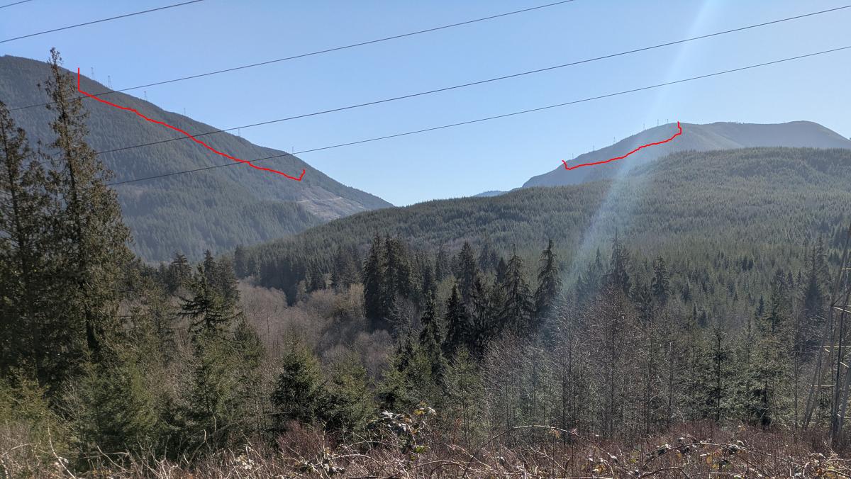 Landscape picture of nearby valley ridges with towers on top