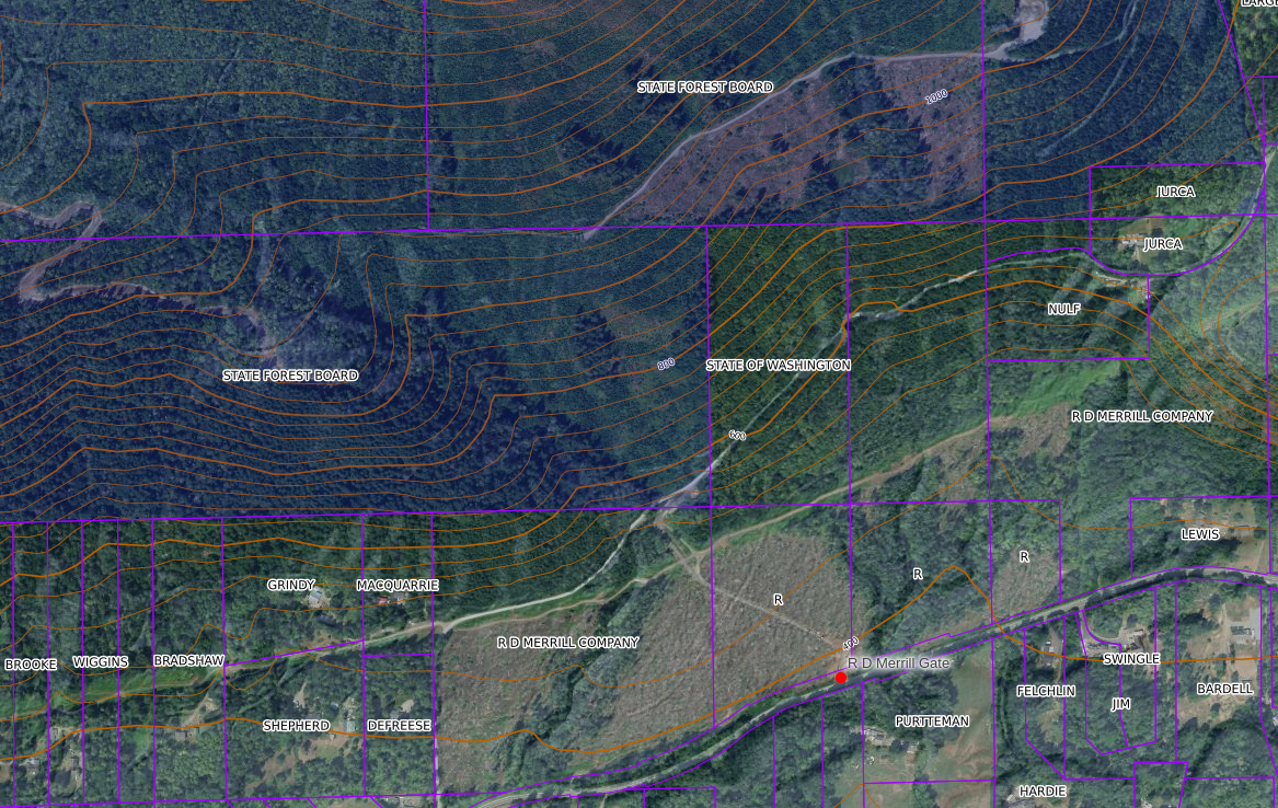 Screenshot of Caltopo map showing property boundaries