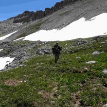 Descending bench above cliff band