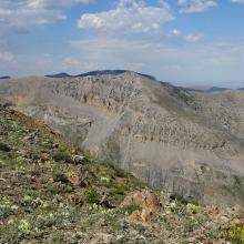Looking back at W7M/CL-057.  West ridge is on left, Falls Creek ramp is on right