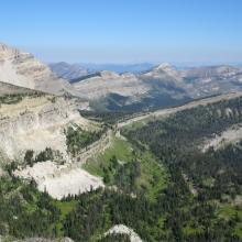 Looking north towards Dean Lake, Pentagon Mtn., the Trilobite Range, and Glacier National Park.
