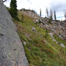 Steep descent - back down the east flank of the mountain