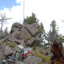 Operating position below summit rockpile