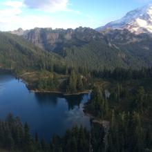 From Tolmie Peak looking at Lake Euclid and Mount Rainier