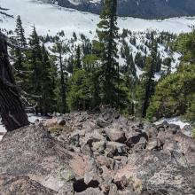 Descending the rock scramble off Dinah-Mo