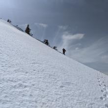 Ascending the north face of the ridge, headed down the mountain
