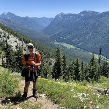 KG7EJT descending from Paddy Go Easy Pass.  Tucquala "Lake" in the valley below.