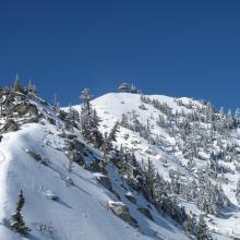 Telephoto of summit block, with fire lookout at top