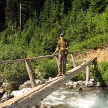 First, lower, crossing of Fryingpan Creek on footbridge