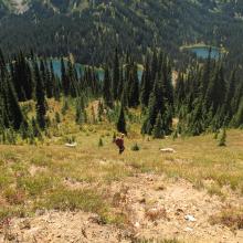 Descending to Dewey Lakes on south face of Tahtlum Peak