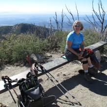 Hot (close to 80 degrees F) and sunny summit of San Gabriel peak, 10/31/2015