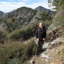 Looking back at Occidental Peak, foreground, and San Gabriel Peak, center top (W6/CT-019)