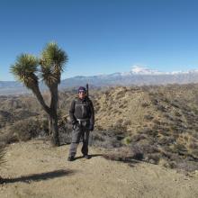 K7MAS at summit of Eureka Peak (non-SOTA), with snow covered San Gorgonio in the distance.