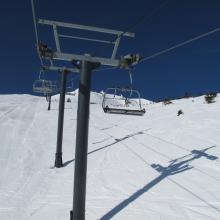 On Summit express Chair, en route to summit of Mount Bachelor