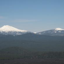 Mount Bachelor, left, and Tumalo Mountain on right.  Activated by K7MAS the previous 2 days.
