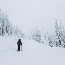 Heavy snow travel en route to Amabilis Mountain summit