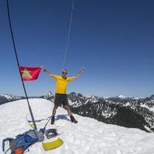KG7EJT - SOTA Success on Granite Mountain.  Many Cascade summits behind, including Mount Baker in the far distance.
