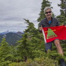 KG7EJT on summit after successful Activation of Sky Mountain.  