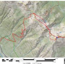 Tacquala Peak SOTA Trail Map.  Blue Marker is key Col for summit approach
