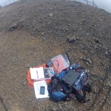 My station set up at the summit... got a few moments of sunshine!