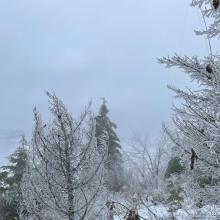 summit in freezing fog