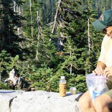 Telling the Camp Robber Jay about our adventures down at the TH