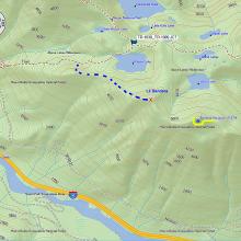 This map shows Lil Bandera summit and the true summit.  The Blue Blocks is the boot track from the Ira Spring main trail to Mason Lk.