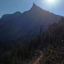 morning view of summit from PCT junction with Mt. Thielsen trail