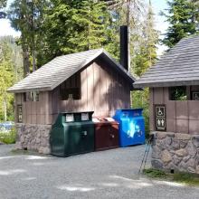 Lavatories with parking in background